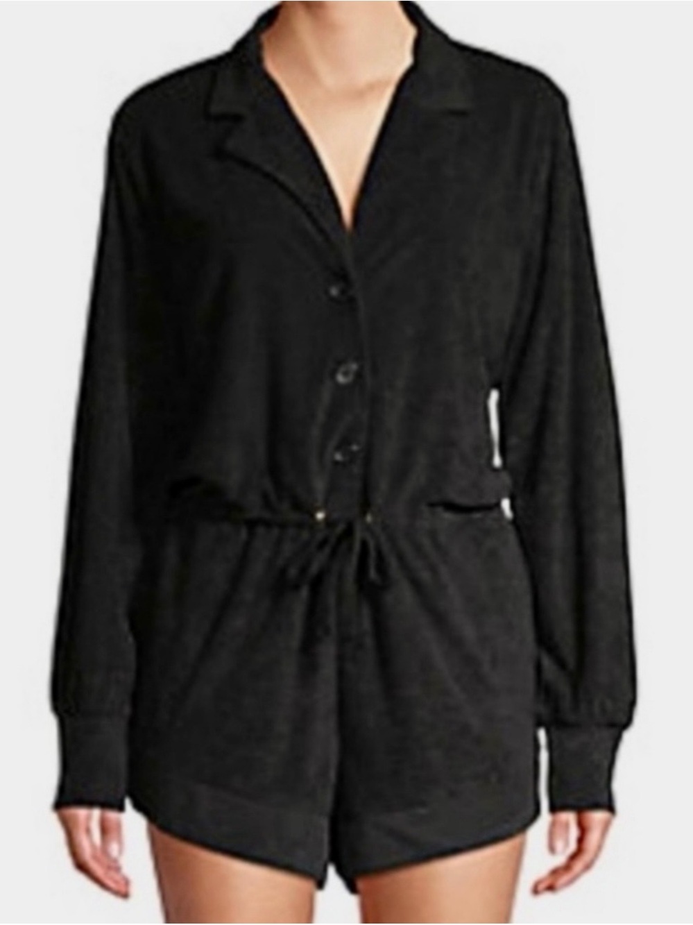 Danielle Bernstein WeWoreWhat Terry Long Sleeve Romper in Black